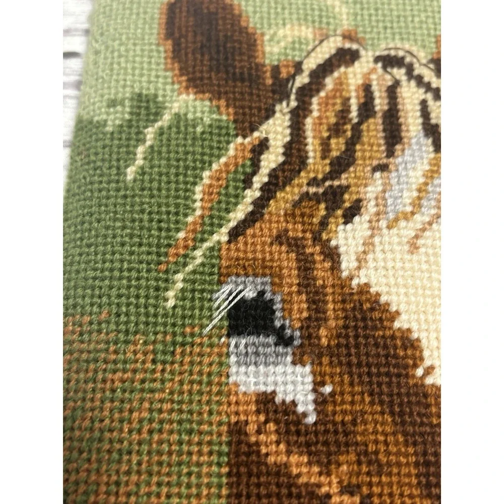 Vintage 80s Handmade Needlepoint Unframed Wall Art Wild Horses 12x14
